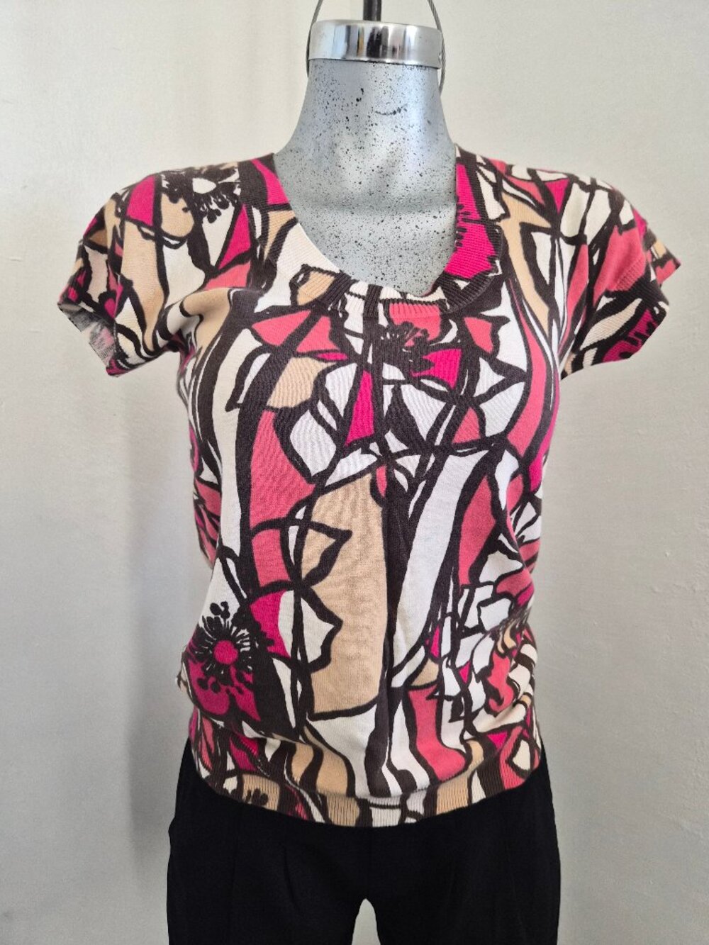 Ann Taylor short sleeve blouse Petite brown pink beige color size M